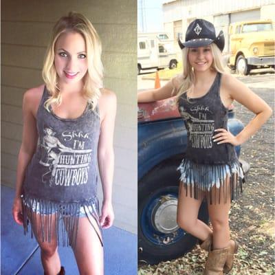 Our adorable Shhhh.. I'm Hunting Cowboys Fringe tank. Available in sizes S,M &L.