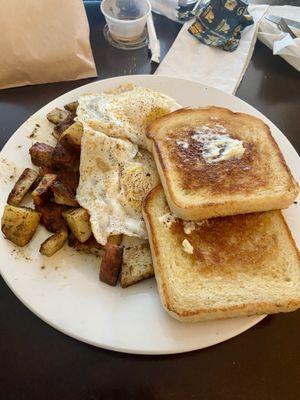 Toast eggs and potatoes