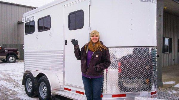 Ella Samuel is pictured with her gorgeous horse trailer.