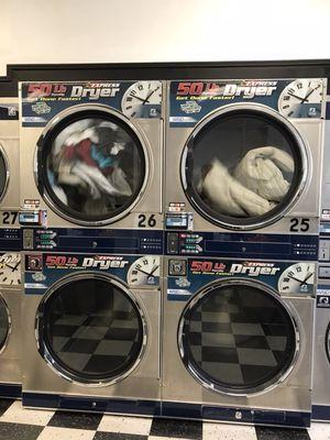 Extra large dryers to fit your big loads and accept credit cards along with coins.