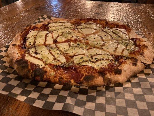 Margarita'ish pizza. Kobald Lair in Bend. They make some of the best pizza I have had. Sauce made the pizza it had a little spice.