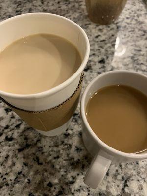 Drip coffee (left) with "light" cream...?