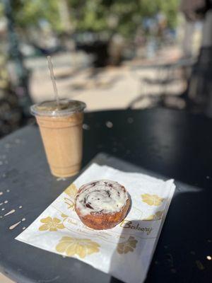 Another shot of the roll and iced coffee - coffee isn't too strong