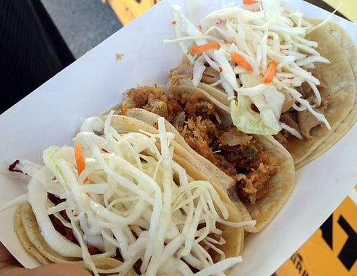 Tacos from the White Rabbit: chicken adobo, pork sisig and pork tocino.