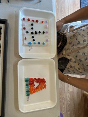 The "funny face" magnet and the 5x5 tray - she decided to do a heart instead of a funny face.