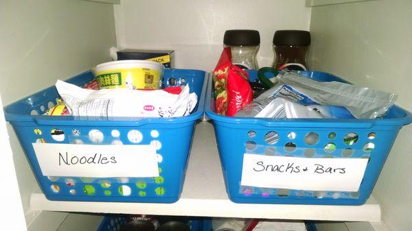 These baskets are perfect for organizing cupboards and the pantry.