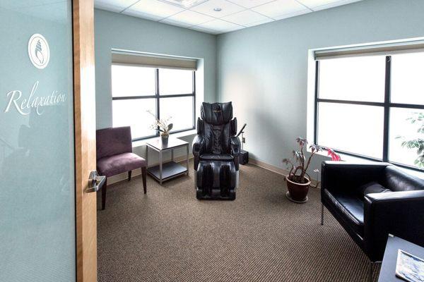 The Relaxation Room at Kennebunk Center for Dentistry where patients can enjoy a complimentary massage chair while they wait!