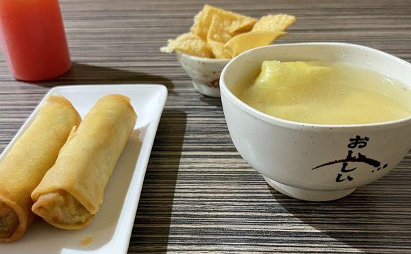 Vegetarian Egg Rolls, Wonton soup.