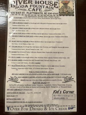 Front side of menu