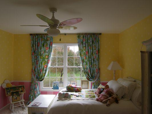 Children's dream escape with punchy polkadots and striking stripes 
  
 Drapes by MaryOlive Design