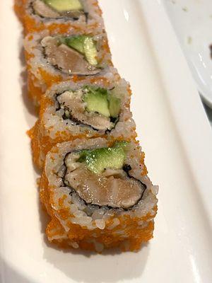 Seared salmon belly avocado roll