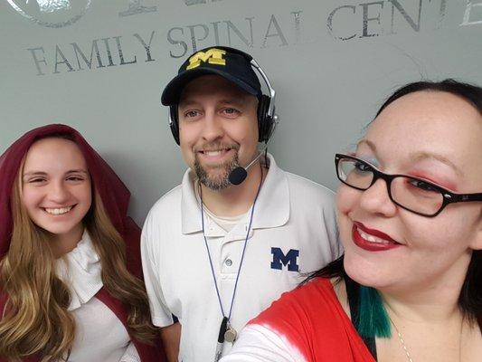 Little Red Riding Hood, Coach Harbaugh, and Harley Quinn for Halloween!