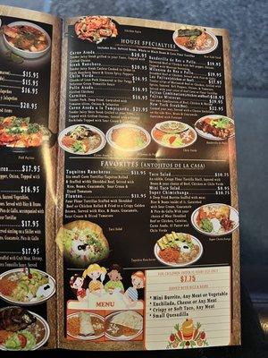 Menu as of November 2022