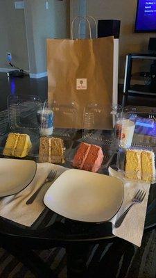 Hummingbird, Coconut Cake, Strawberry Cake,  and Lemon Cake