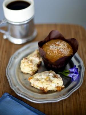 White Chocolate and Apricot Scones and Banana Nut Muffins served at The Artist's Inn and Olde Stone Cottage