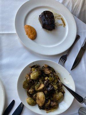 40 day aged filet mignon 8oz, side of brussel sprouts.. skip on this