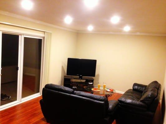 Day 1 of moving in: Recessed ceiling lights, hardwood flooring, and double paned windows were some renovations to our apt.