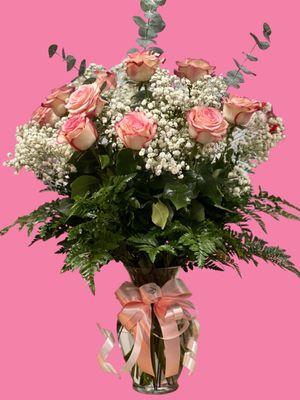 X-long stems of roses in a Vase - 1 Doz $100