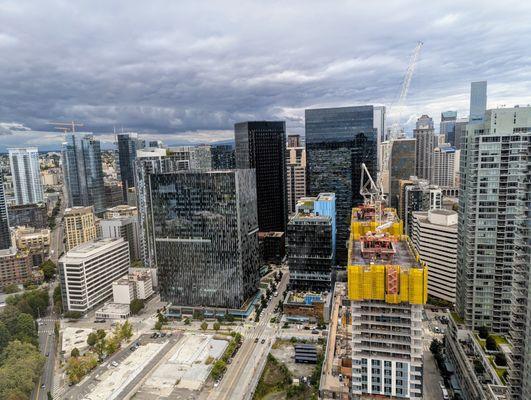 View of Amazon headquarters from Spire. Photo taken on Wednesday, August 21, 2024. Downtown Seattle, Washington city skyline.