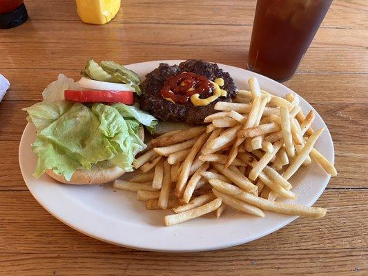 Hamburger and French fries