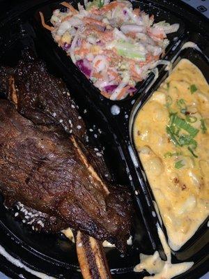 Beef short ribs keto mac n cheese and cole slaw.