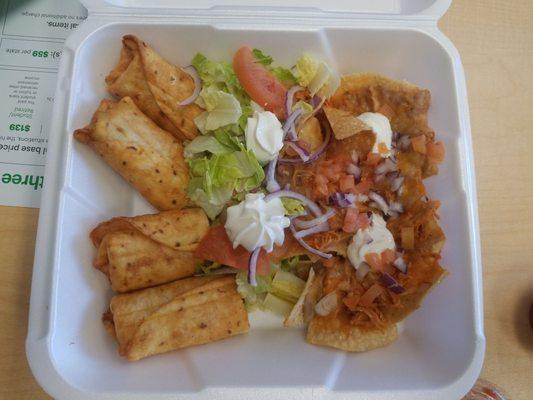 Nachos and chicken taquitos. Yum!