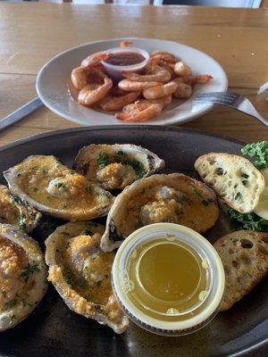 Charbroiled oysters and boiled shrimp