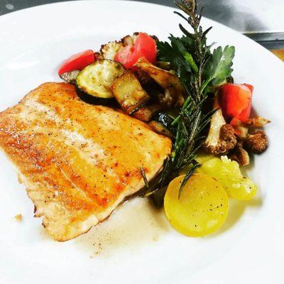 Excellent Salmon with ratatouille.