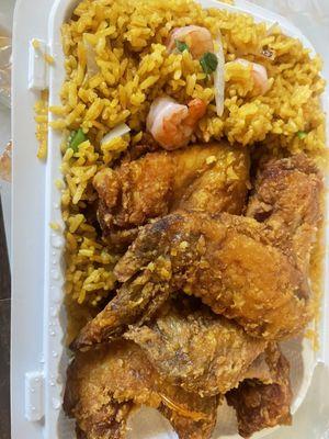 Chicken wings and shrimp fried rice