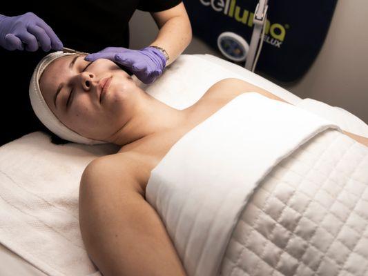 We offer facials, chemicals peels and laser services.