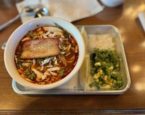 Pork belly menudo with ramen noodles