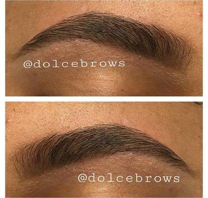 Threaded and filled in with Dolce Brows powder