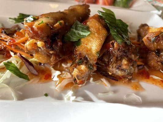 You can't go wrong with Thai wings. Crisp, sweetly spicy and finger licking good!