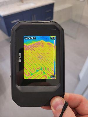 Thermal imaging used to verify floor heating operational.