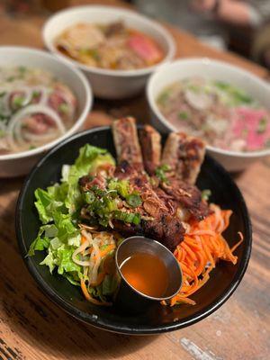 Grilled Pork Chops, Shrimps and Fried Spring Rolls