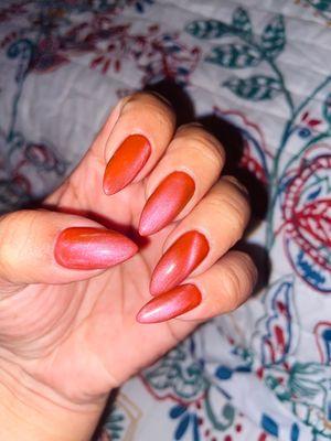 Gel X nail extensions with cat eye polish by Tina!