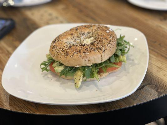 Everything bagel with avocado, tomato and lemon oil seasoning!