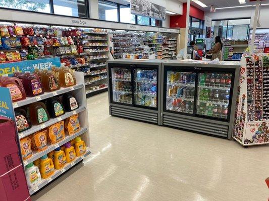 New register area, new coolers, snacks, etc.