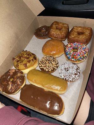 AMAZING cronuts, maple and chocolate bars, old fashioned with nuts and coconut, old fashioned chocolate,bacon maple and sprinkle chocolate