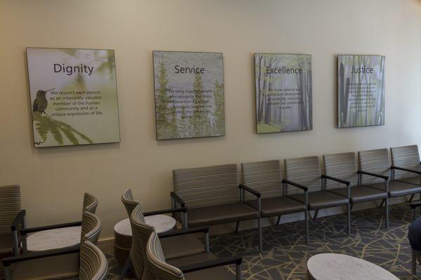 Health Center's Core Values - Dignity, Service, Excellence, Justice