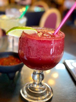 Pomegranate margarita with sugar rim!