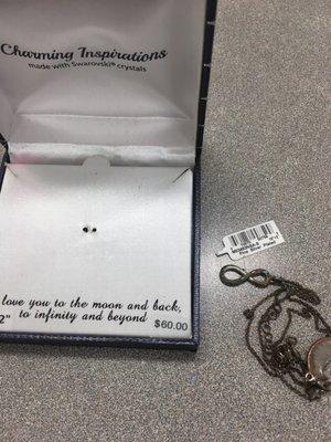 Original box marked $60 with tag from necklace marked $60. Given $6.36 in store credit.