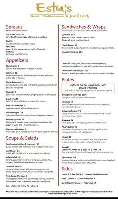 Menu as of 9/15/20 Check for updates & specials!