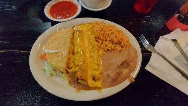 #2 A beef enchilada a cheese enchilada and a taco