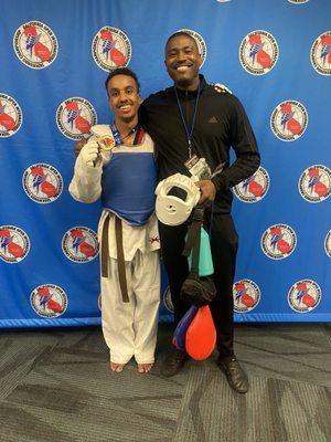 Master Javon and Mokai, first time tkd competition and GOLD!