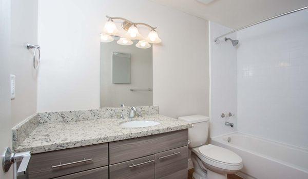 Renovated master bathroom with brand-new features