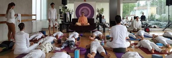 Master Charles Cannon leading a yoga class.