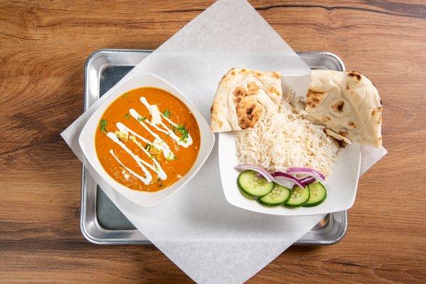 Chicken Tikka Masala with rice and naan