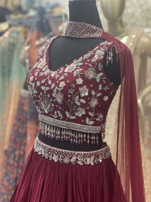 Beautiful maroon lehenga for your upcoming Indian wedding or festivals.