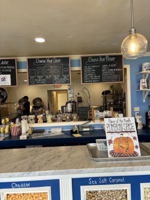 Popcorn counter with menu board